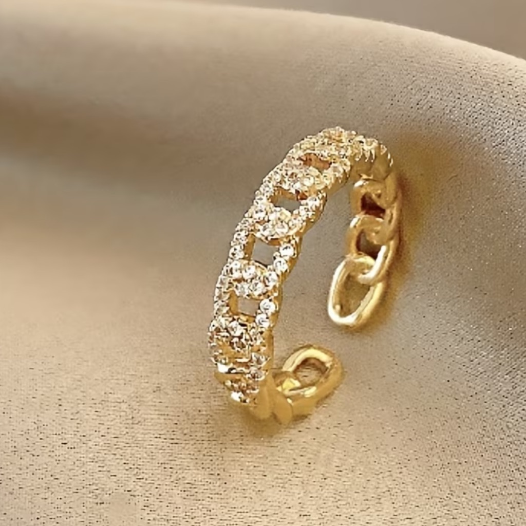 Gold Women's Ring Band - Adjustable - High End - Twisted Chain - New